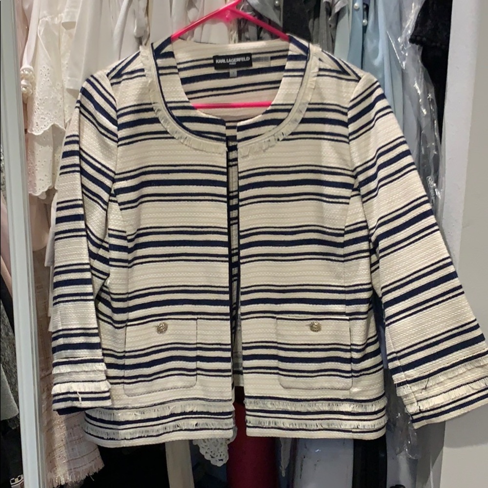 Karl Lagerfeld Cream with Navy Stripes Blazer